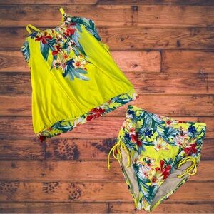 Swim by Cacique Floral Yellow Two Piece Swimsuit Set Size 14/16